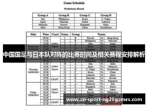 中国国足与日本队对阵的比赛时间及相关赛程安排解析