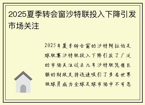 2025夏季转会窗沙特联投入下降引发市场关注