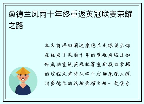桑德兰风雨十年终重返英冠联赛荣耀之路